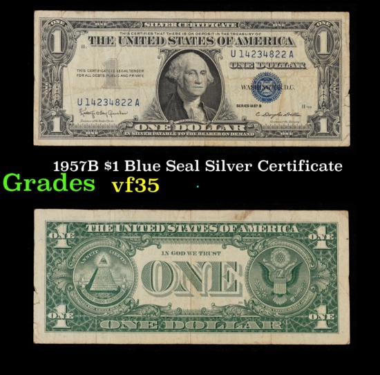 1957B $1 Blue Seal Silver Certificate Grades vf++