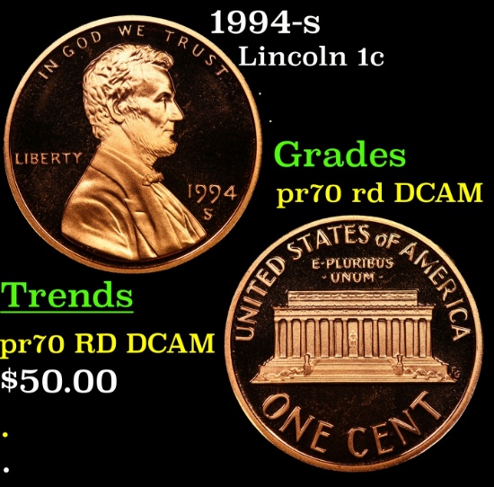 1994-s Proof Lincoln Cent 1c pr70 rd DCAM SEGS