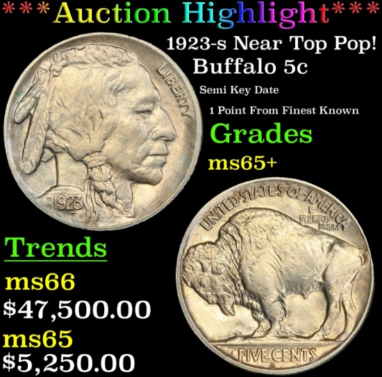 *Highlight* 1923-s Buffalo Nickel Near Top Pop! 5c ms65+ SEGS (fc)