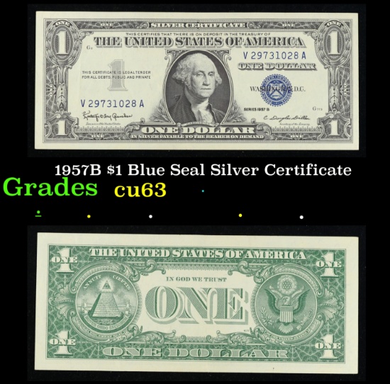 1957B $1 Blue Seal Silver Certificate Grades Select CU