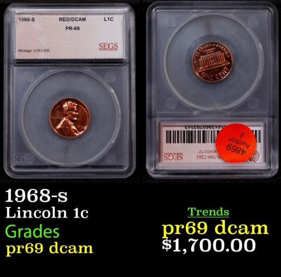 1968-s Proof Lincoln Cent 1c pr69 dcam SEGS