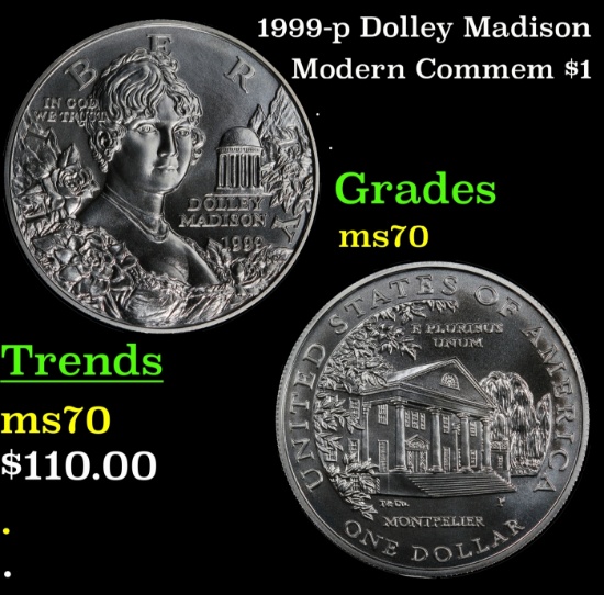 1999-p Dolley Madison Modern Commem Dollar $1 ms70 SEGS