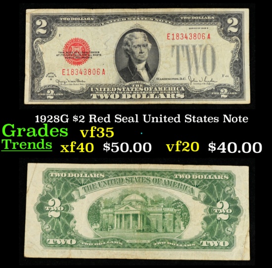 1928G $2 Red Seal United States Note Grades vf++