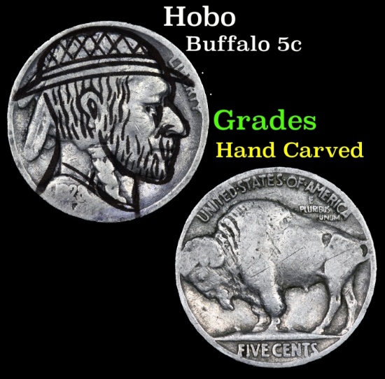 Hobo Buffalo Nickel 5c Grades Hand Carved