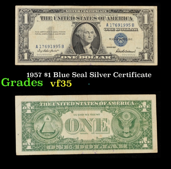 1957 $1 Blue Seal Silver Certificate Grades vf++