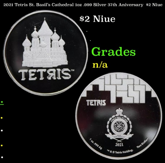 2021 Tetris St. Basil's Cathedral 1oz .999 Silver 37th Aniversary  $2 Niue Grades Ungraded