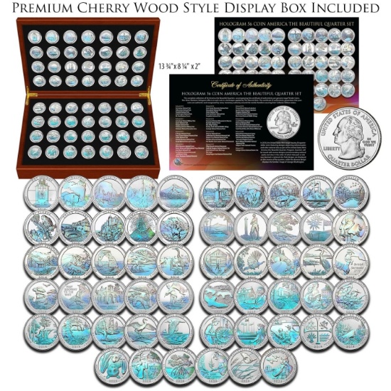 Complete HOLOGRAM America the Beautiful Parks 2010-2021 Quarter 56-Coin in Cherry Wood Box
