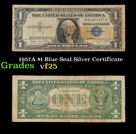 1957A $1 Blue Seal Silver Certificate Grades vf+