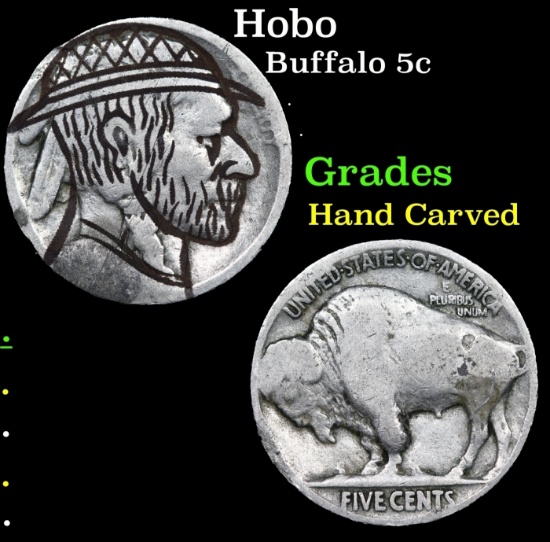 Hobo Buffalo Nickel 5c Grades Hand Carved