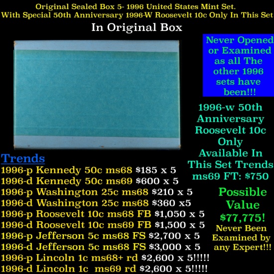 Original sealed box of 5x 1996 United States Mint Proof Sets