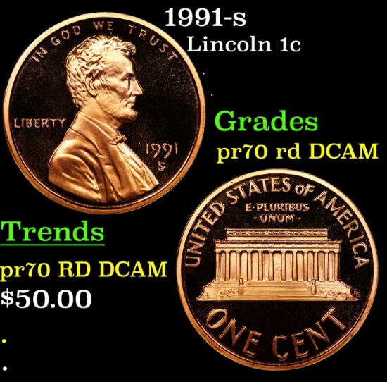 1991-s Proof Lincoln Cent 1c pr70 rd DCAM SEGS