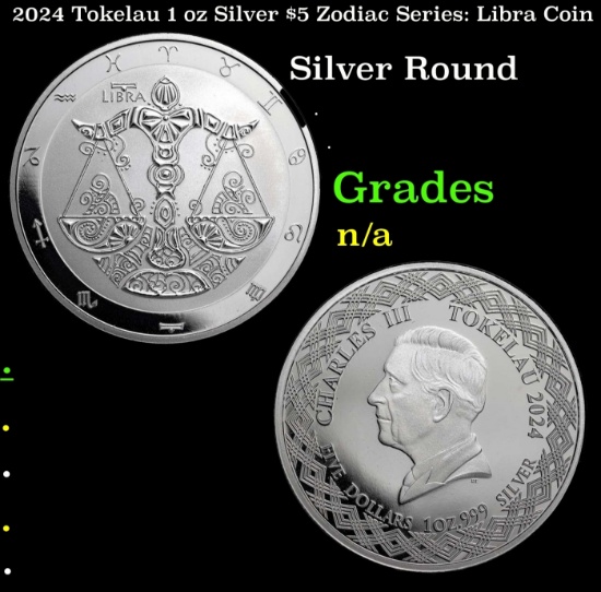 2024 Tokelau 1 oz Silver $5 Zodiac Series: Libra Coin