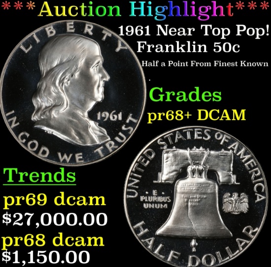 *Highlight* 1961 Proof Franklin Half Dollar Near Top Pop! 50c pr68+ DCAM SEGS (fc)