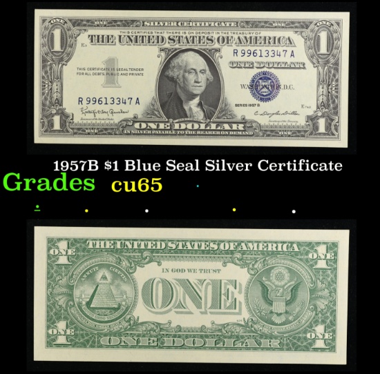 1957B $1 Blue Seal Silver Certificate Grades Gem CU