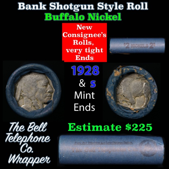 Buffalo Nickel Shotgun Roll in Old Bank Style 'Bell Telephone' Wrapper 1928 & s Mint Ends