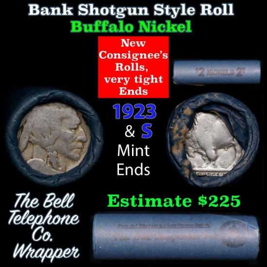 Buffalo Nickel Shotgun Roll in Old Bank Style 'Bell Telephone' Wrapper 1923 & s Mint Ends