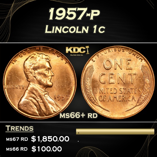 1957-p Lincoln Cent 1c Grades ms66+ rd