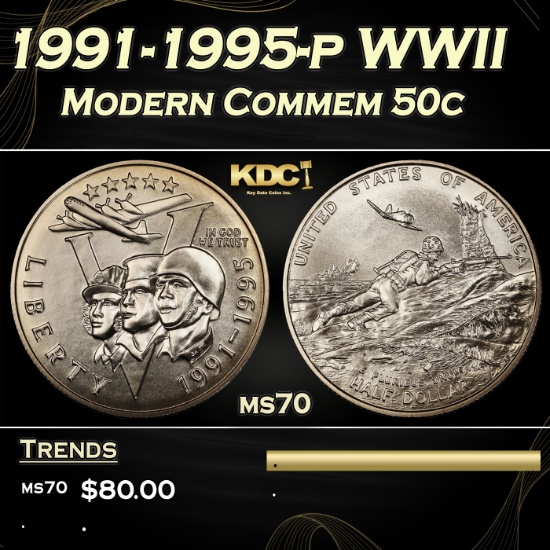 1991-1995-p WWII Modern Commem Half Dollar 50c ms70 SEGS
