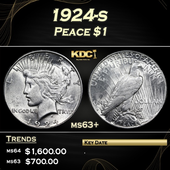 1924-s Peace Dollar 1 ms63+ SEGS