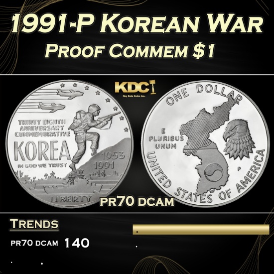 1991-P Korean War Proof Modern Commem Dollar $1 pr70 dcam SEGS