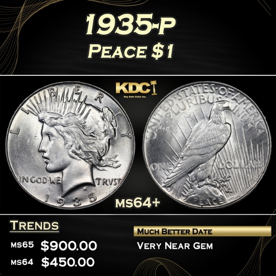 1935-p Peace Dollar 1 Grades ms64+