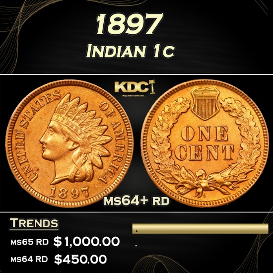 1897 Indian Cent 1c Grades ms63+ rd