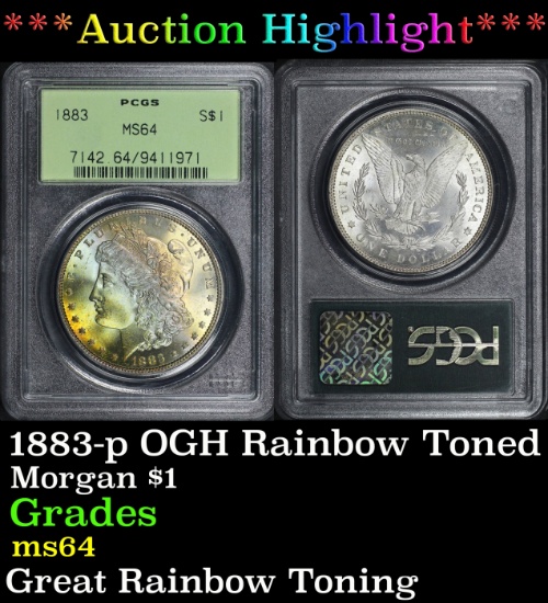 PCGS 1883-p Morgan Dollar OGH Rainbow Toned 1 ms64 PCGS