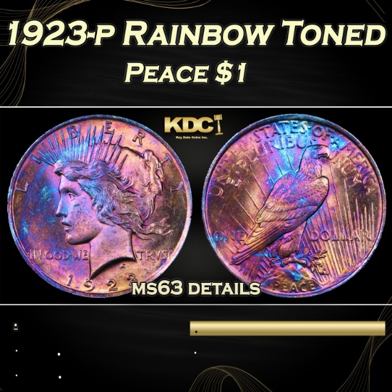 1923-p Peace Dollar Rainbow Toned  $1 ms63 details SEGS