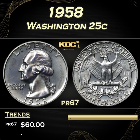 1958 Proof Washington Quarter 25c Grades pr67