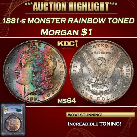 PCGS 1881-s Morgan Dollar MONSTER RAINBOW TONED $1 ms64 PCGS