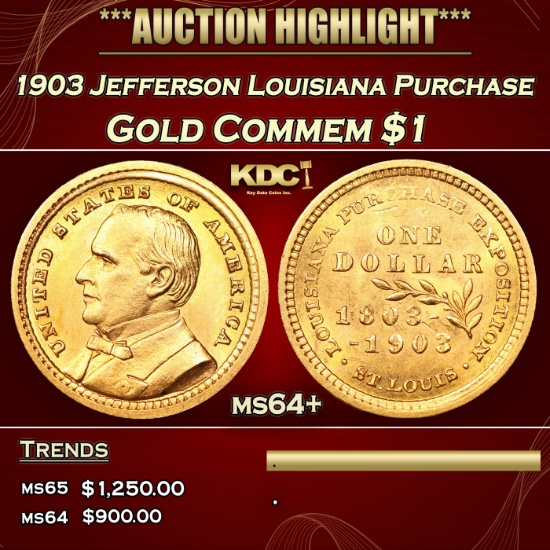 1903 Jefferson Louisiana Purchase Gold Commem Dollar 1 ms64+ SEGS