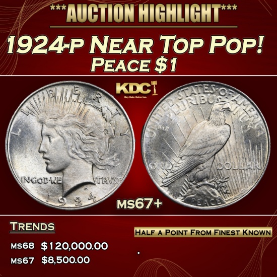 1924-p Peace Dollar Near Top Pop! $1 ms67+ SEGS