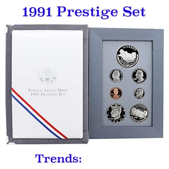 1991 United States Mint Prestige Proof Set 6 Coins W/ Box & COA