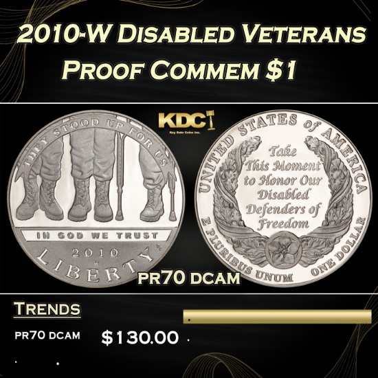 2010-W Disabled Veterans Proof Modern Commem Dollar $1 pr70 dcam SEGS