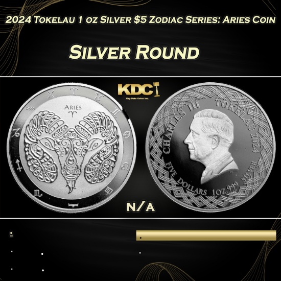 2024 Tokelau 1 oz Silver $5 Zodiac Series: Aries Coin