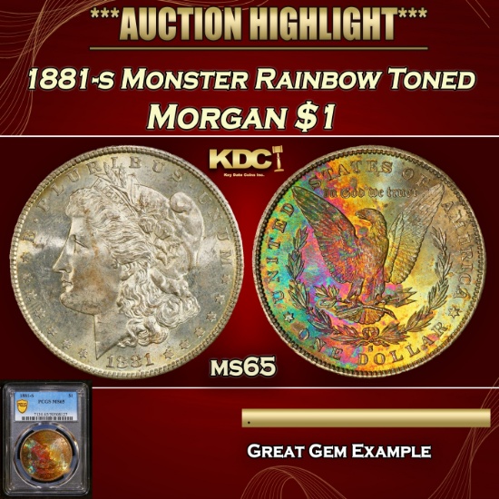 PCGS 1881-s Morgan Dollar Monster Rainbow Toned $1 ms65 PCGS