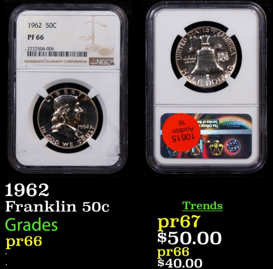 NGC 1962 Proof Franklin Half Dollar 50c pr66 NGC