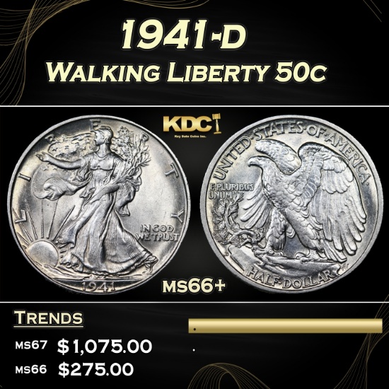 1941-d Walking Liberty Half Dollar 50c Grades ms66+