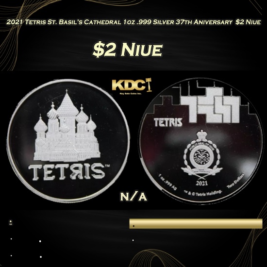 2021 Tetris St. Basil's Cathedral 1oz .999 Silver 37th Aniversary  $2 Niue Grades Ungraded