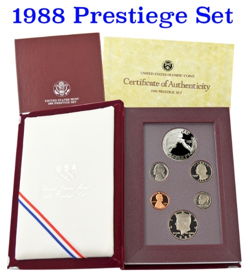 1988 United States Mint Prestige Proof Set 6 Coins W/ Box & COA