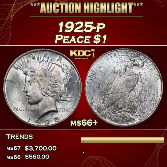 1925-p Peace Dollar $1 ms66+ SEGS