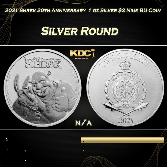 2021 Shrek 20th Anniversary  1 oz Silver $2 Niue BU Coin