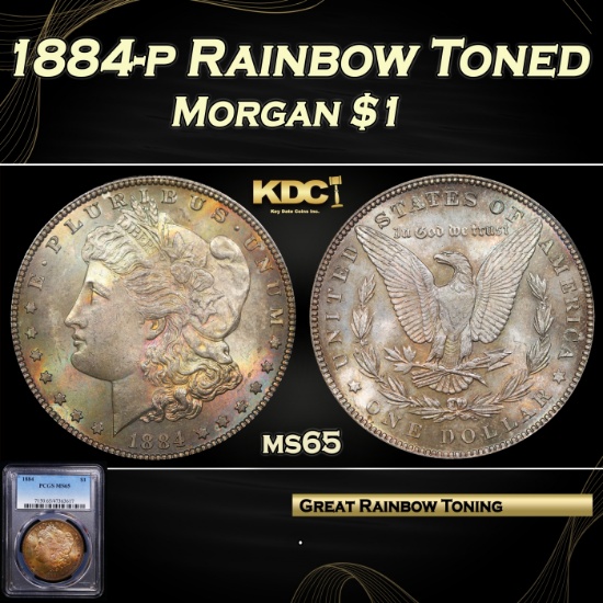 PCGS 1884-p Morgan Dollar Rainbow Toned $1 ms65 PCGS