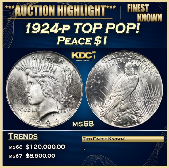 1924-p Peace Dollar TOP POP! $1 ms68 SEGS