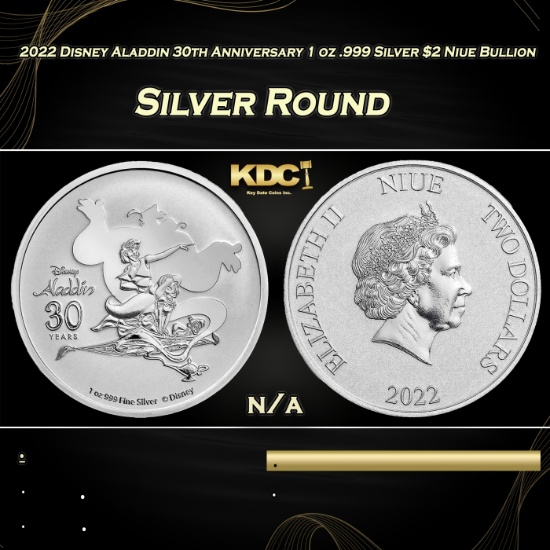 2022 Disney Aladdin 30th Anniversary 1 oz .999 Silver $2 Niue Bullion