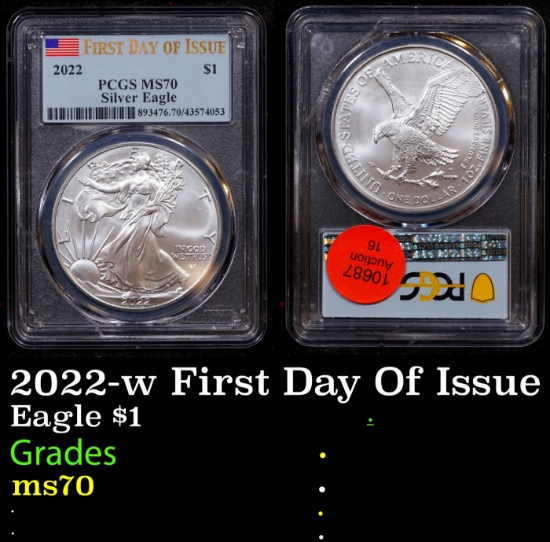 PCGS 2022-w Silver Eagle Dollar First Day Of Issue $1 ms70 PCGS