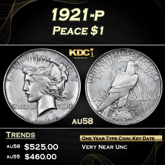 1921-p Peace Dollar 1 Grades au58