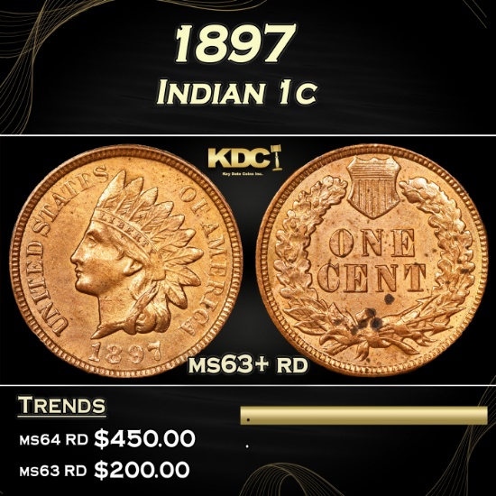 1897 Indian Cent 1c Grades ms63+ rd