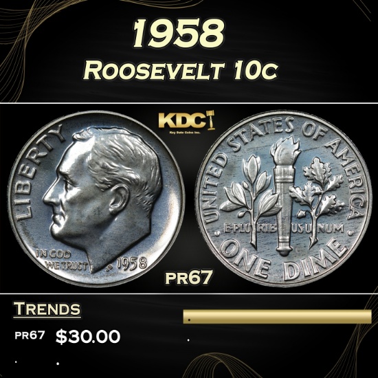 1958 Proof Roosevelt Dime 10c Grades pr67