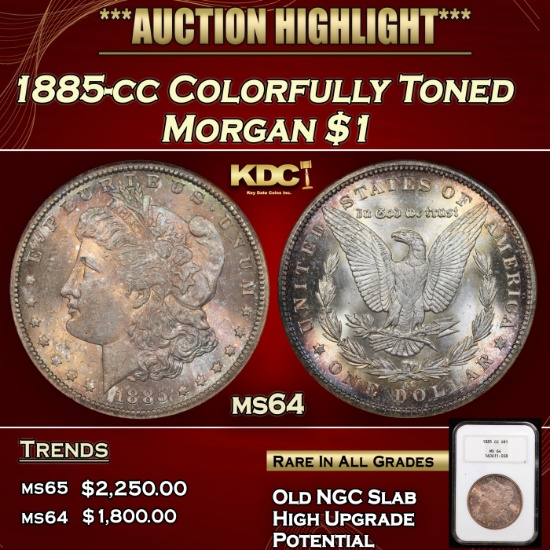 NGC 1885-cc Morgan Dollar Colorfully Toned $1 ms64 NGC